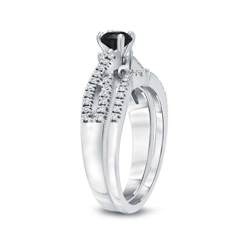 Auriya Braided 1/2ctw Halo Black Diamond Engagement Ring Set 14k Gold