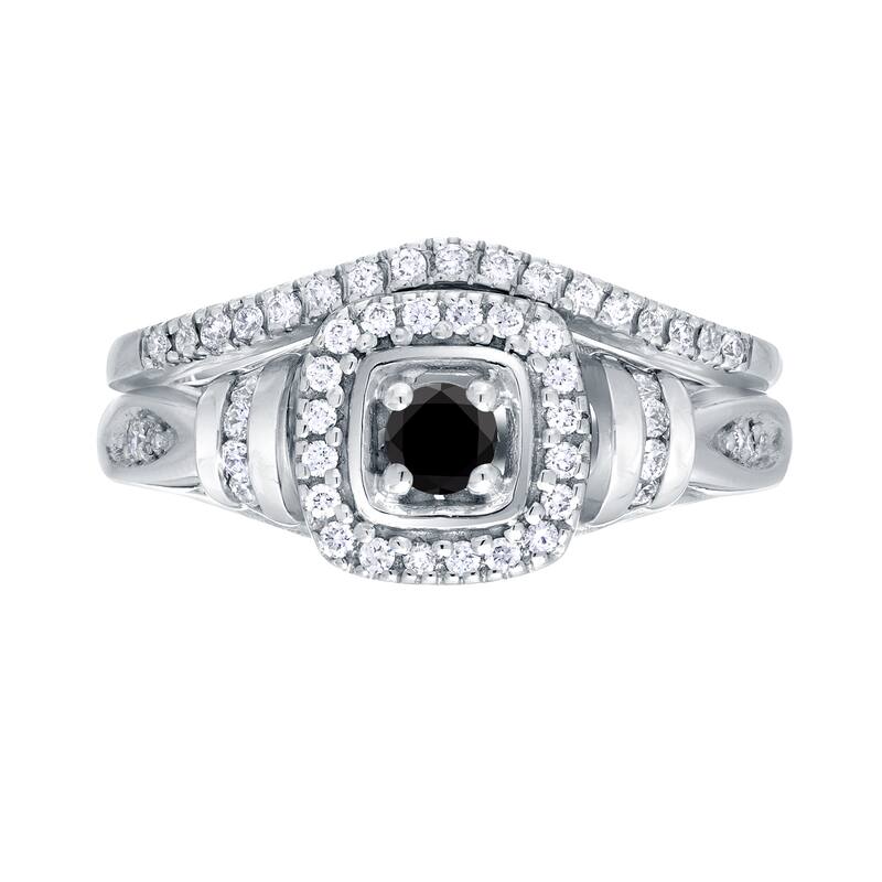 Auriya 1/2ctw Halo Black Diamond Engagement Ring and Wedding Band Set 14k Gold