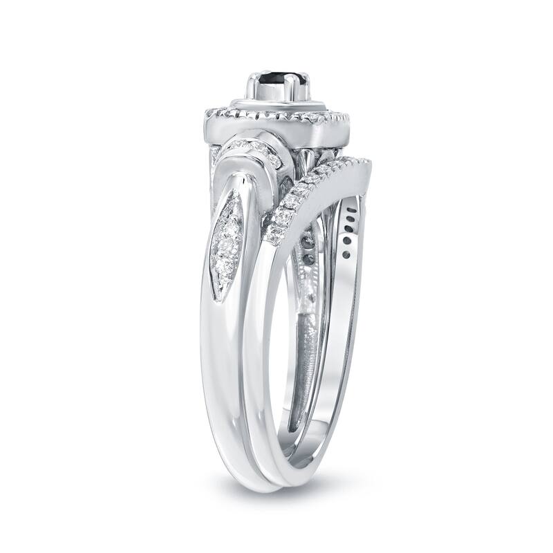 Auriya 1/2ctw Halo Black Diamond Engagement Ring and Wedding Band Set 14k Gold