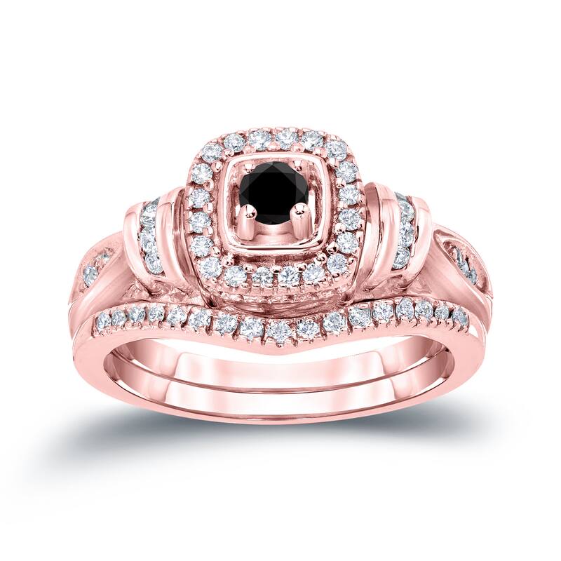Auriya 1/2ctw Halo Black Diamond Engagement Ring and Wedding Band Set 14k Gold