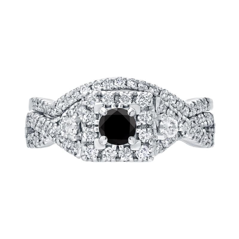 Auriya 3/4ctw Vintage Inspired Halo Black Diamond Engagement Ring Set 14k Gold