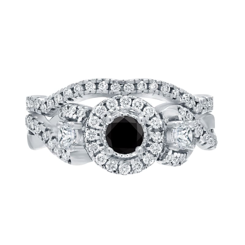 Auriya Braided 3/4ctw Halo Black Diamond Engagement Ring Set 14k Gold