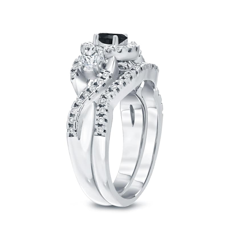 Auriya Braided 3/4ctw Halo Black Diamond Engagement Ring Set 14k Gold