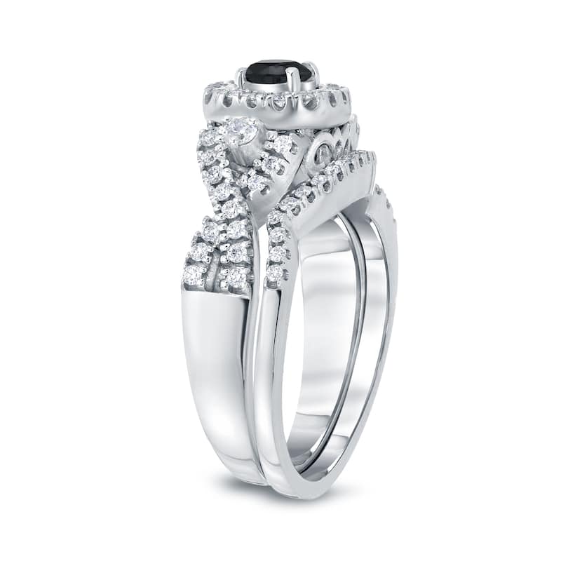Auriya Vintage 3/4ctw Halo Black Diamond Engagement Ring Set 14k Gold