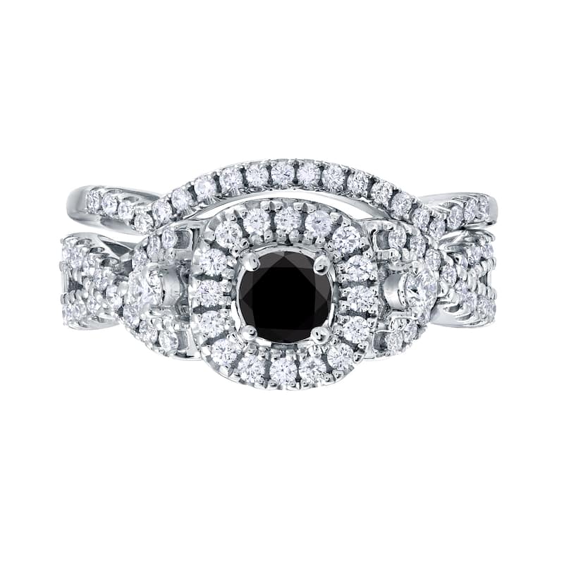 Auriya Vintage 3/4ctw Halo Black Diamond Engagement Ring Set 14k Gold