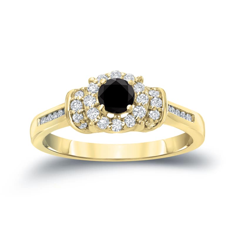 Auriya 14k Gold 1/2ctw Halo Black Diamond Engagement Ring (H-I, I1-I2) - 4 - Yellow