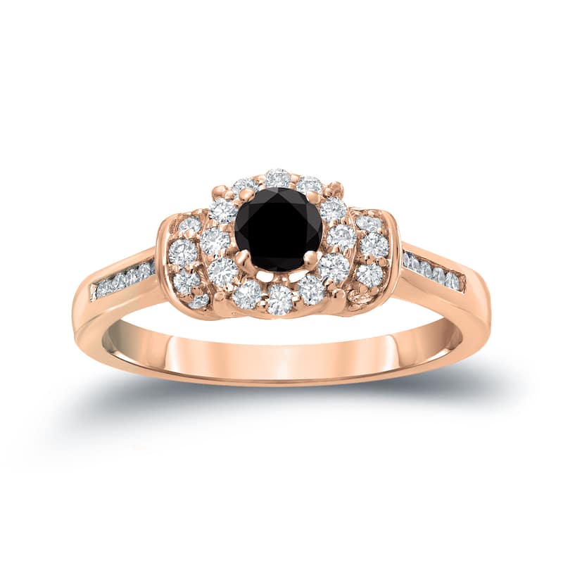 Auriya 14k Gold 1/2ctw Halo Black Diamond Engagement Ring (H-I, I1-I2) - 4 - Rose