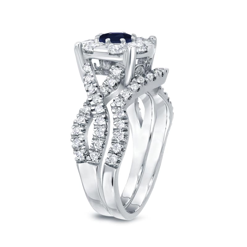 Auriya 1/3ct Blue Sapphire and 7/8ctw Braided Infinity Diamond Engagement Ring Set 14k Gold