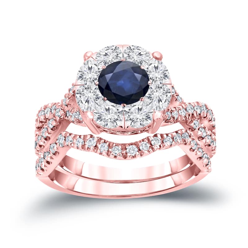 Auriya 1/3ct Blue Sapphire and 7/8ctw Braided Infinity Diamond Engagement Ring Set 14k Gold