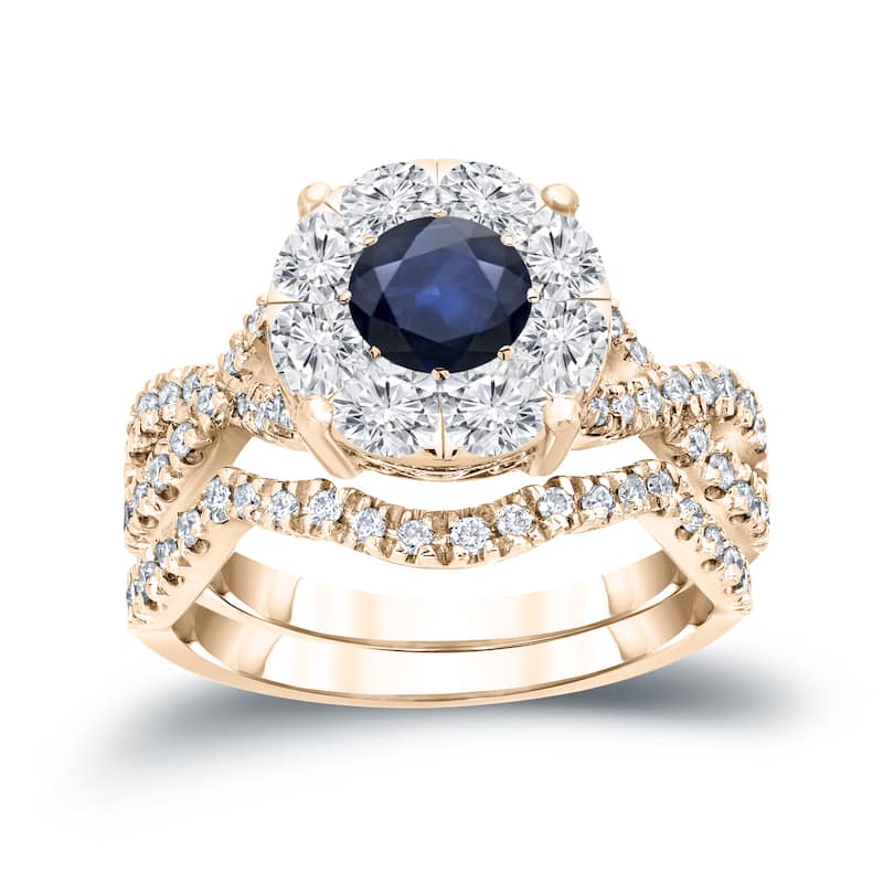 Auriya 1/3ct Blue Sapphire and 7/8ctw Braided Infinity Diamond Engagement Ring Set 14k Gold