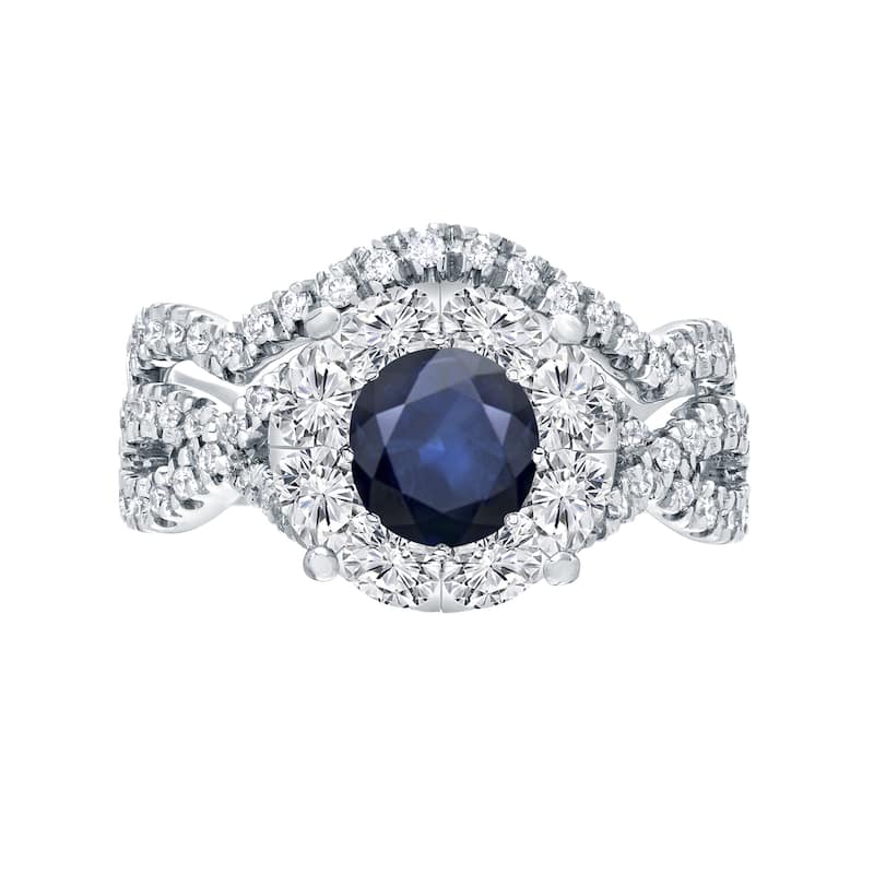 Auriya 1/3ct Blue Sapphire and 7/8ctw Braided Infinity Diamond Engagement Ring Set 14k Gold
