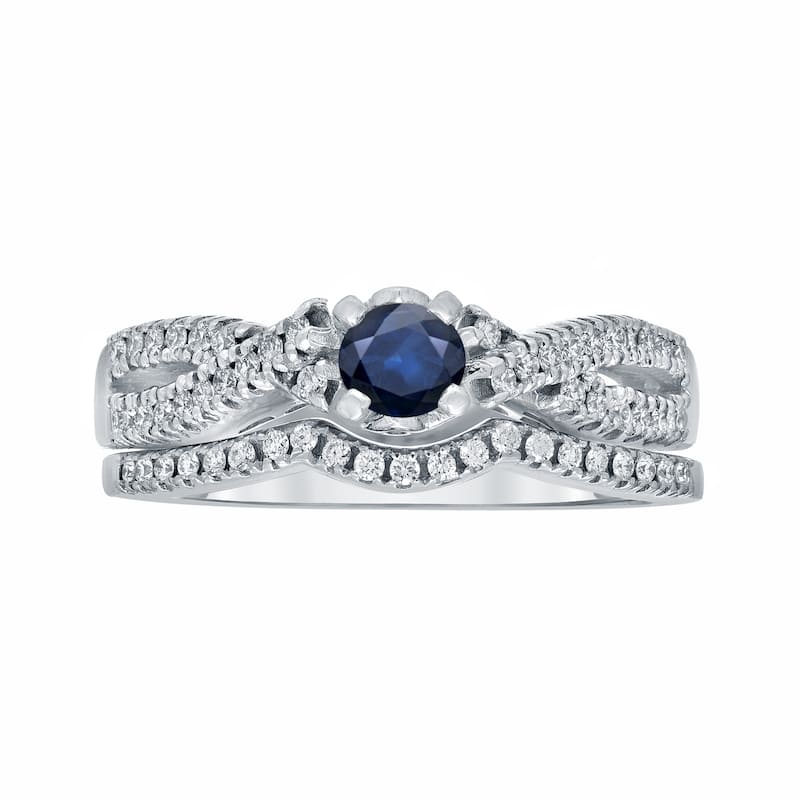14k Gold 1/4ct Sapphire and 1/4ct TDW Diamond Braided Infinity Engagement Ring Set by Auriya