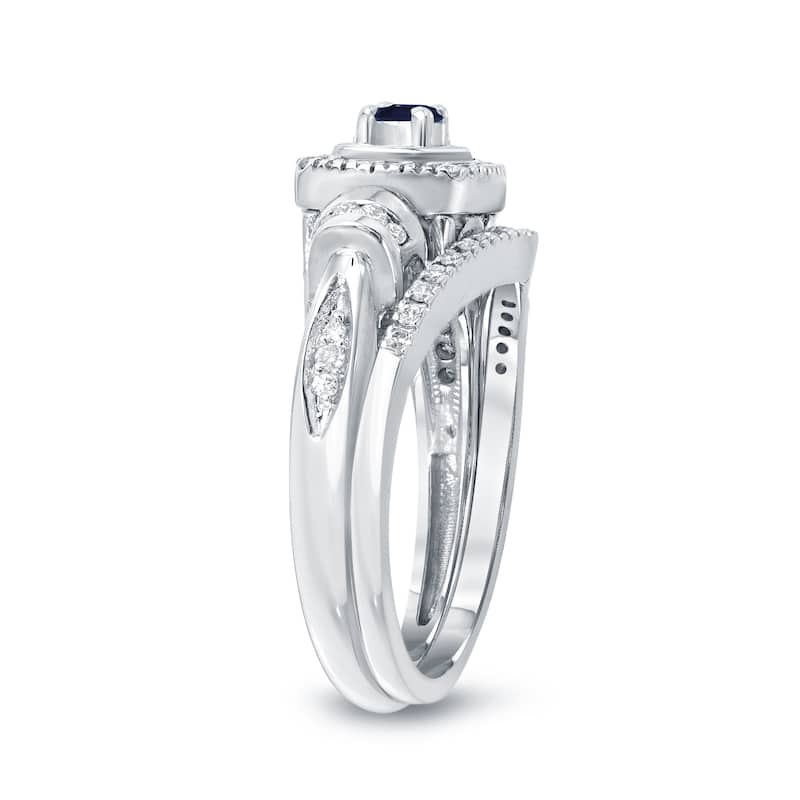 14k Gold 1/5ct Sapphire and 1/3ct TDW Halo Diamond Engagement Ring Set by Auriya