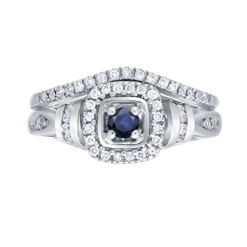 14k Gold 1/5ct Sapphire and 1/3ct TDW Halo Diamond Engagement Ring Set by Auriya