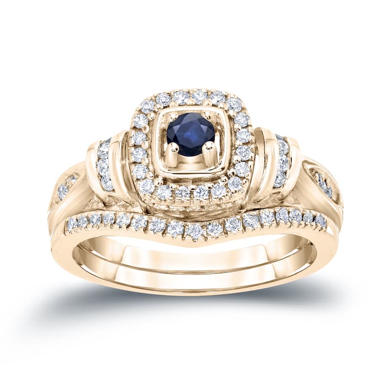 14k Gold 1/5ct Sapphire and 1/3ct TDW Halo Diamond Engagement Ring Set by Auriya