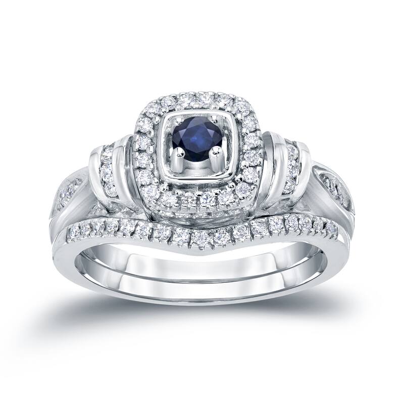 14k Gold 1/5ct Sapphire and 1/3ct TDW Halo Diamond Engagement Ring Set by Auriya