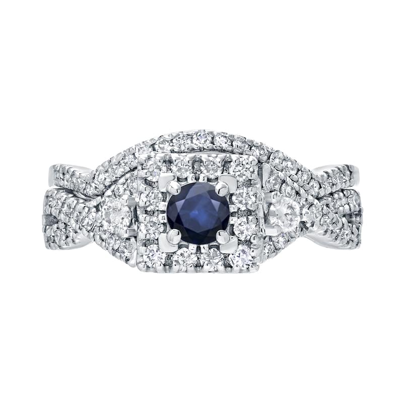 14k Gold Braided Infinity 1/4ct Sapphire and 1/2ct TDW Halo Diamond Engagement Ring Set by Auriya