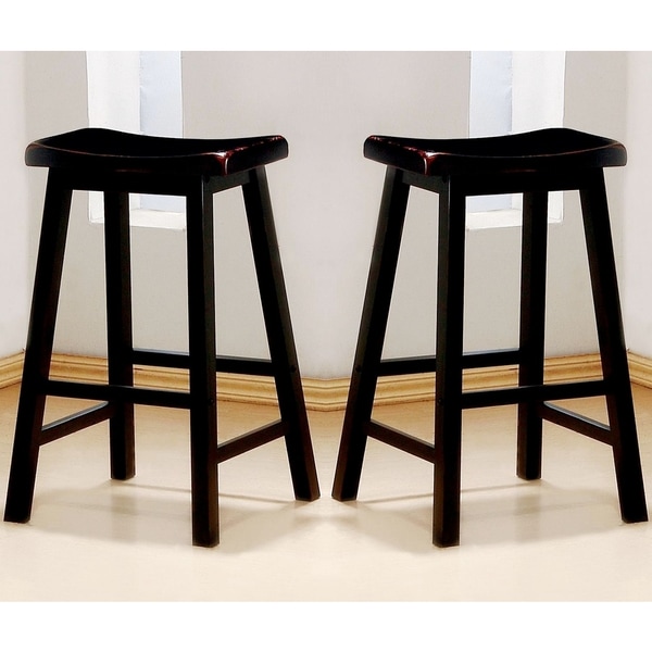 Casual Distressed Black Cherry Saddle Design Bar Stools Set Of 2 Casual Distressed Black Cherry Saddle Design Bar Stools Set Of 2