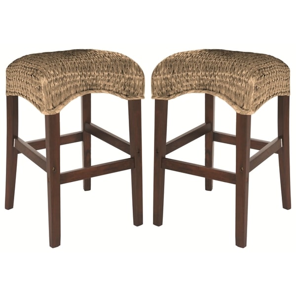 Shop Montgomery Natural Rattan Woven Backless Bar Stools (Set of 2 ...