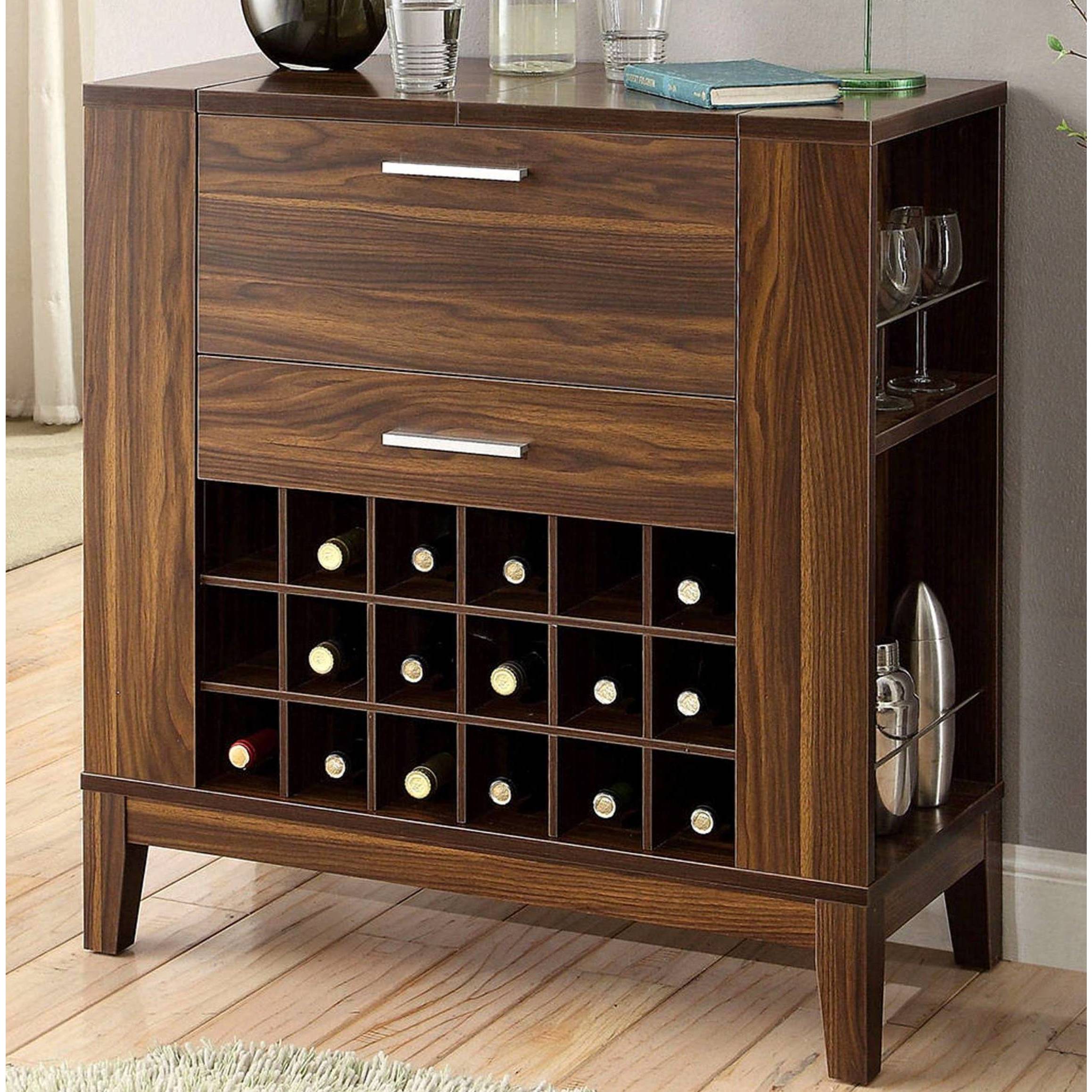 Shop Dark Walnut Bar Wine Rack Cabinet With Drop Down Top Free