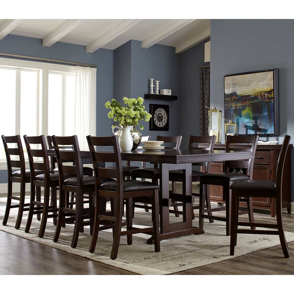 Trestle Base Counter Height Dining Set with Ladder Back Style Stools