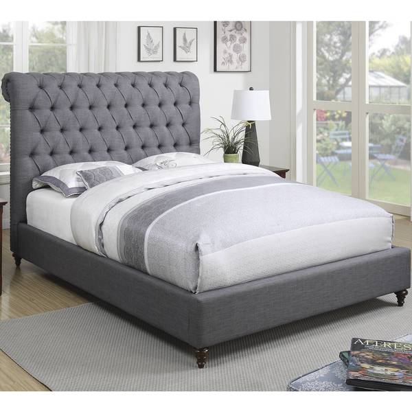 Shop Modern Design Grey Upholstered Bed with Diamond Button Tufted ...