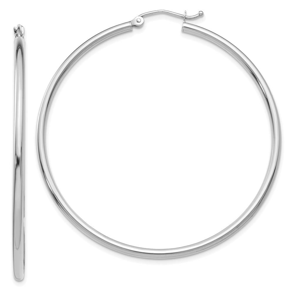 925 Sterling Silver Rhodium-plated Polished Round Hoop Earrings 2mm x 14mm