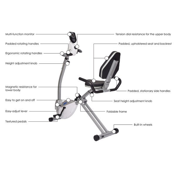 recumbent exercise bike with upper body exerciser