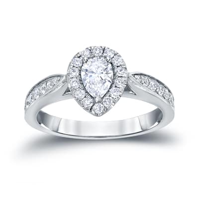 Auriya Pear Shaped Diamond Halo Engagement Ring 4/6ct TDW 14K Gold