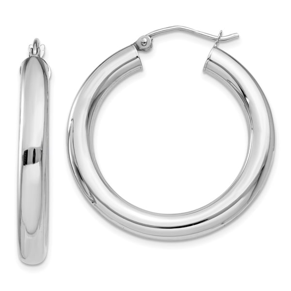 14 Karat White Gold Polished 4mm Lightweight Round Hoop Earrings By Versil Overstock 16281187 6623