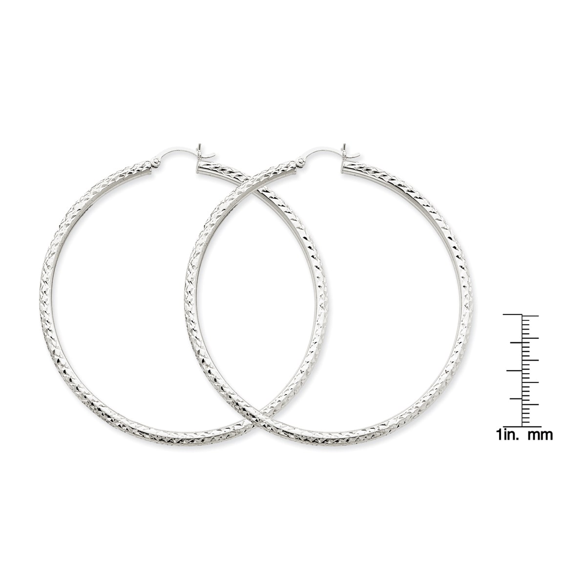 14k White Gold 2mm Thick Round Tube Hoop Earrings High Polished, 65mm