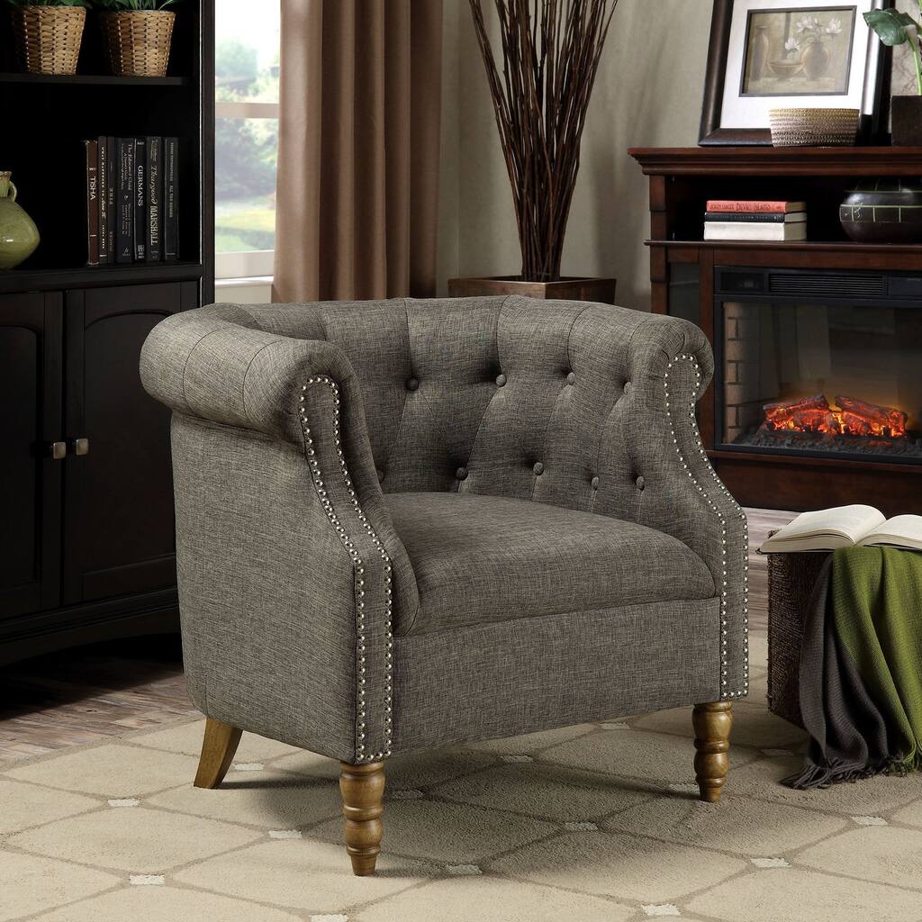 Contemporary Barrel Style Button Tufted Accent Chair