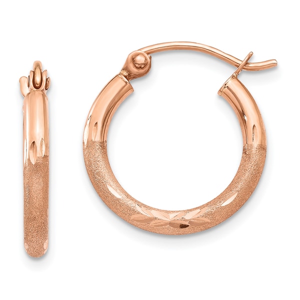 14K Rose Gold Light Weight 15mm Round Hoop Earrings