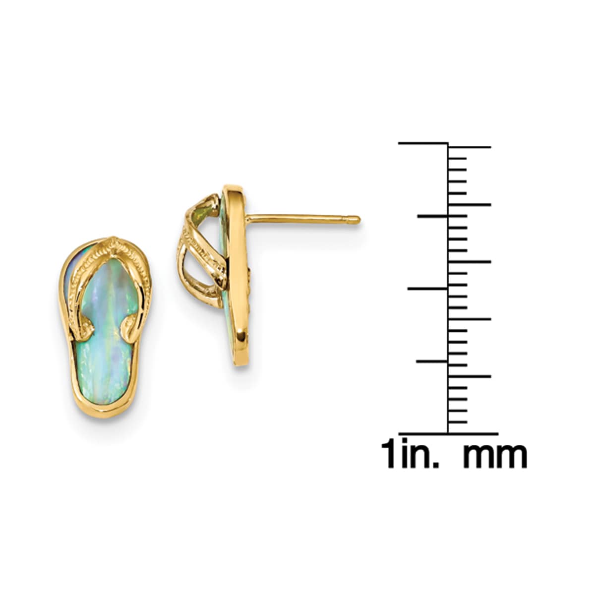 Created Opal Flip Flop Sandal Post Earrings in Real 14k Yellow Gold 