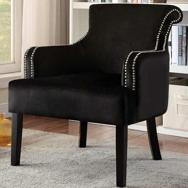 Shop Living Room Black Velvet Accent Chair with Nailhead ...