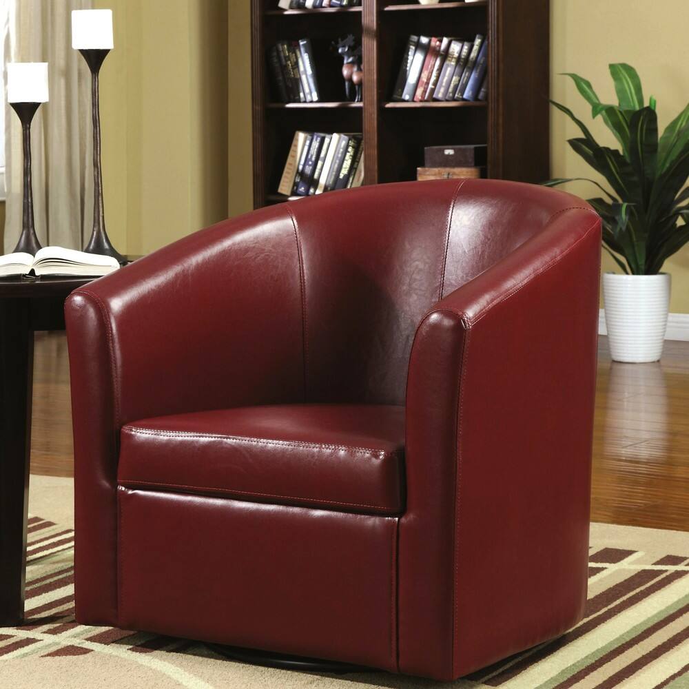 Barrel Style Red Upholstered Swivel Living Room Accent Chair