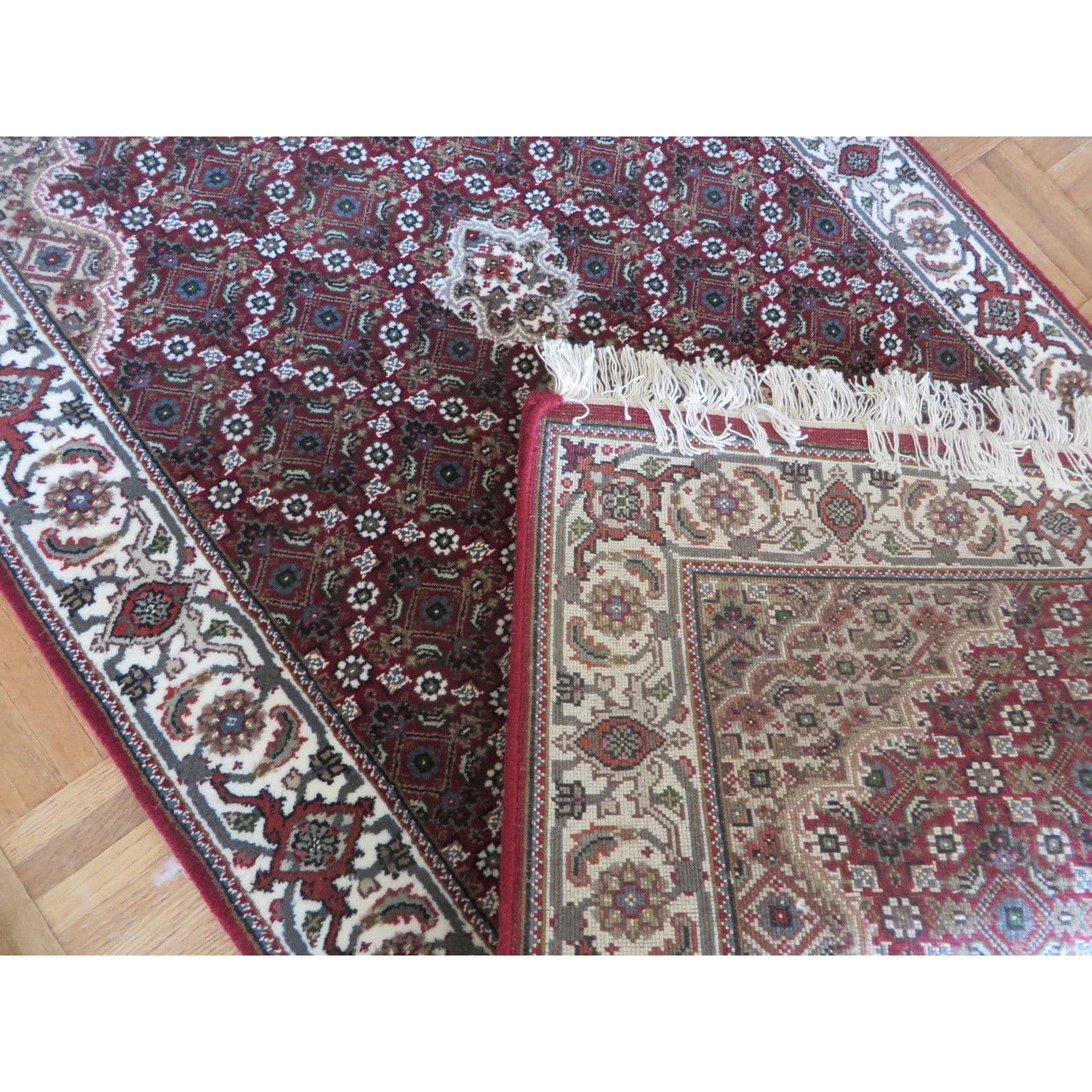 Hand Knotted Red Mahi Tabriz with Wool & Silk Oriental Rug - 2'6 x 4'9 ...