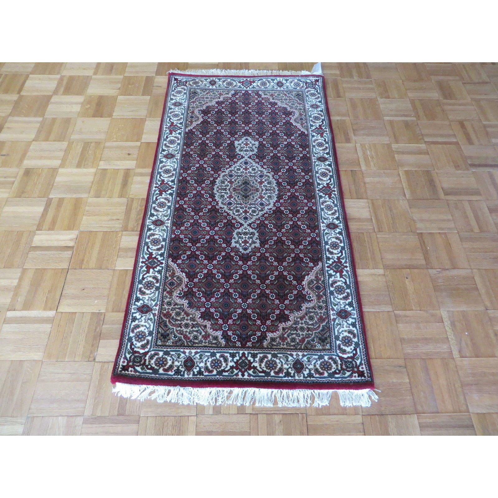 Hand Knotted Red Mahi Tabriz with Wool & Silk Oriental Rug - 2'6 x 4'9 ...