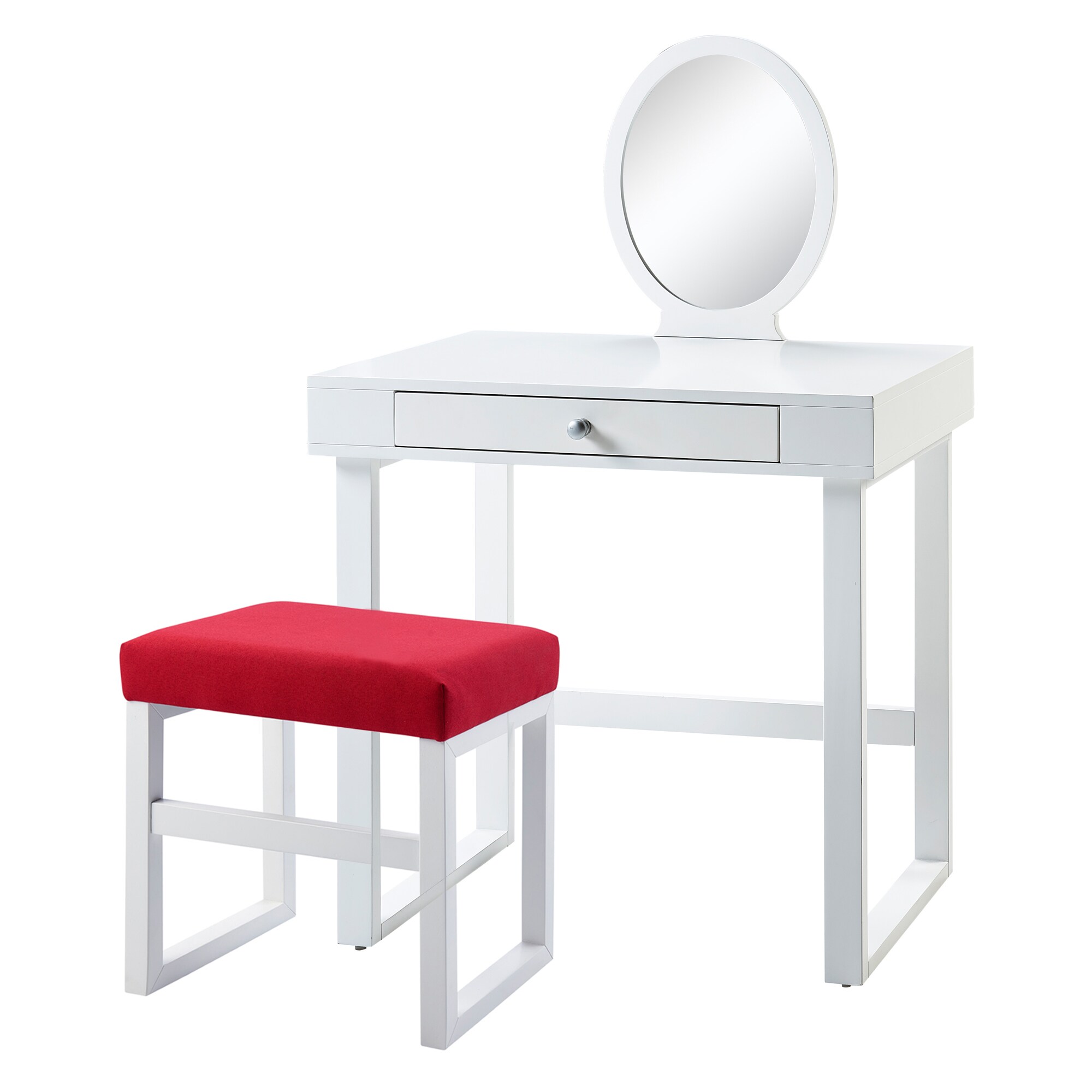 Shop Versanora Bellezza Kids Vanity W Round Mirror And Stool White Coral Red On Sale Overstock 16288252