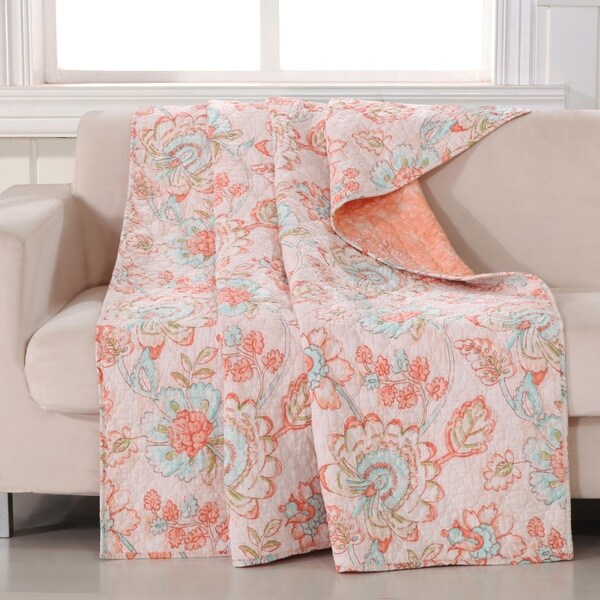 Shop Barefoot Bungalow Cordelia Coral/ Aqua Quilted Throw Overstock