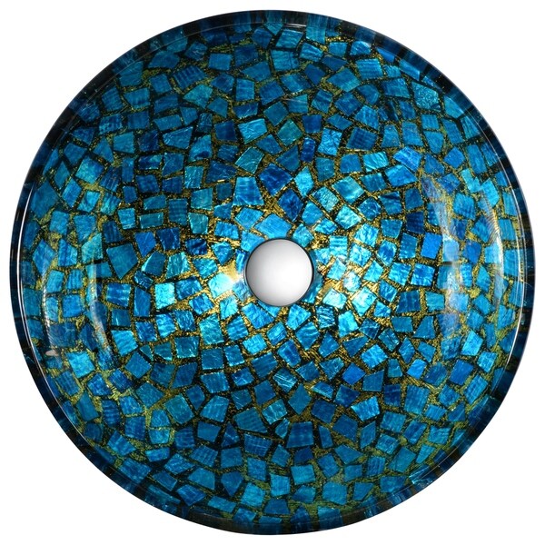 ANZZI Mosaic Series Vessel Sink in Blue/Gold Mosaic - Bed