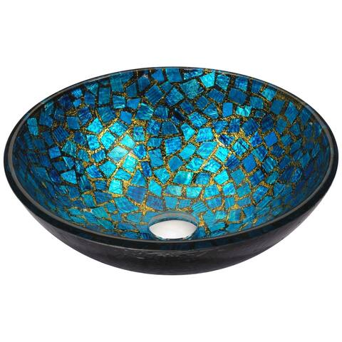 ANZZI Mosaic Series Vessel Sink in Blue/Gold Mosaic