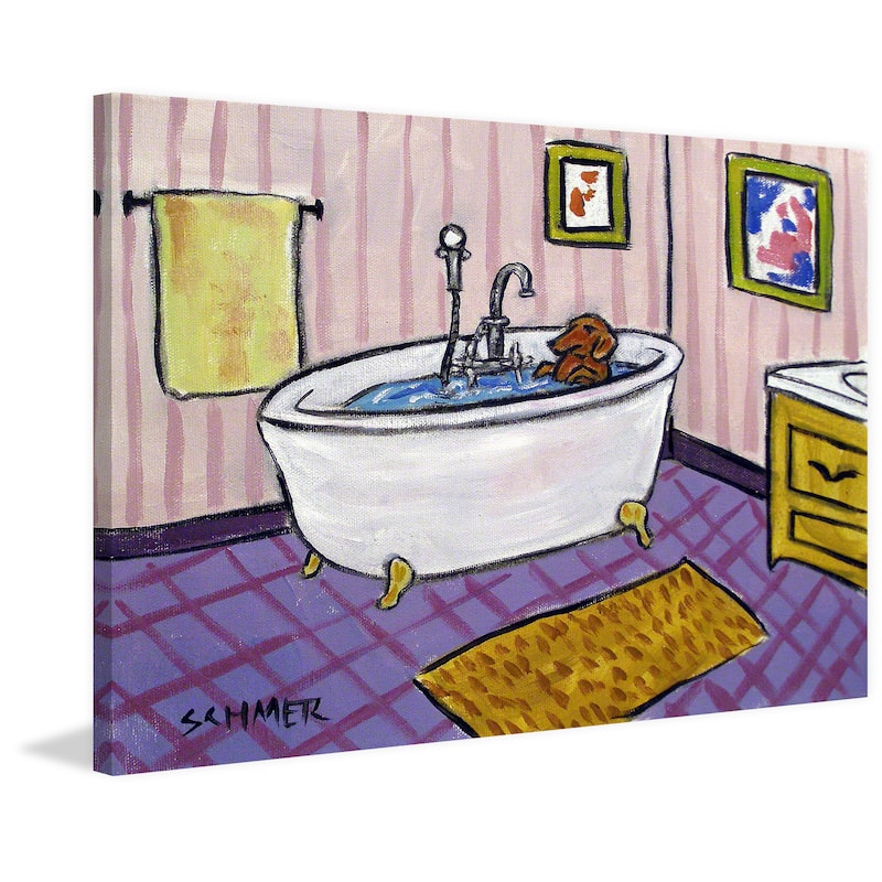 'Dachshund Bath' Painting Print on Wrapped Canvas - Multi-Color