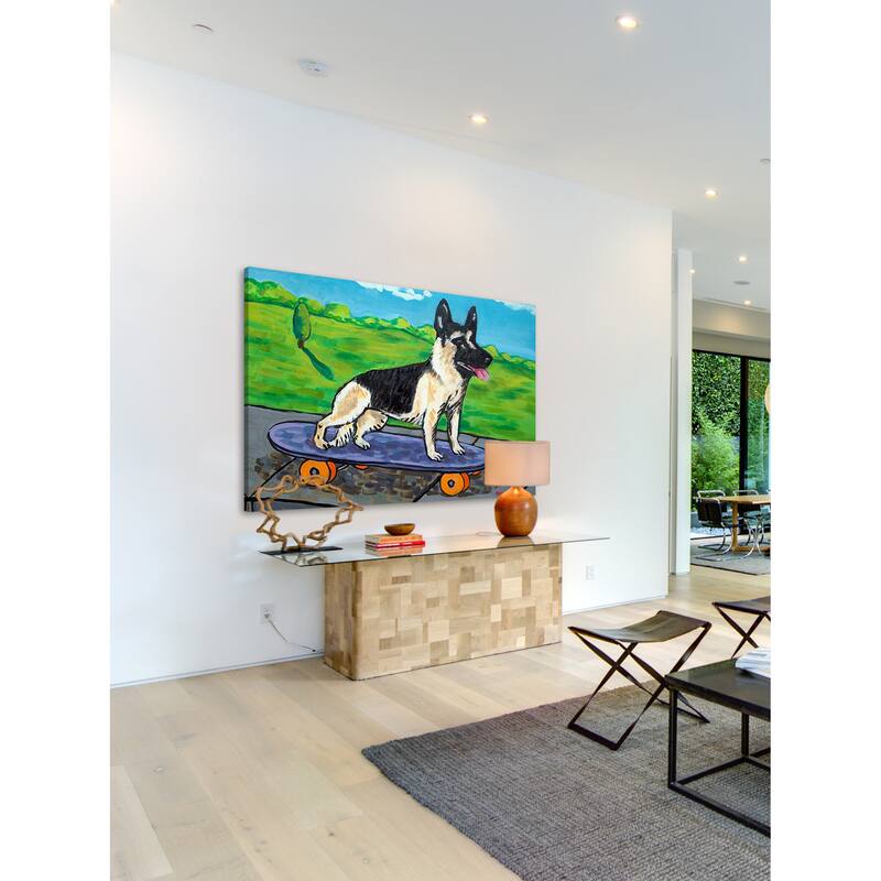 'German Shepherd Skateboard' Painting Print on Wrapped Canvas - Multi-Color