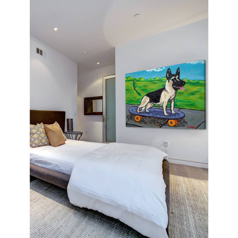'German Shepherd Skateboard' Painting Print on Wrapped Canvas - Multi-Color