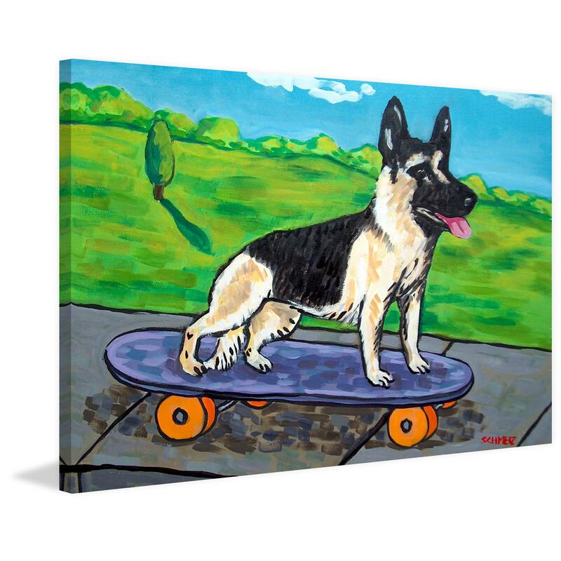 'German Shepherd Skateboard' Painting Print on Wrapped Canvas - Multi-Color