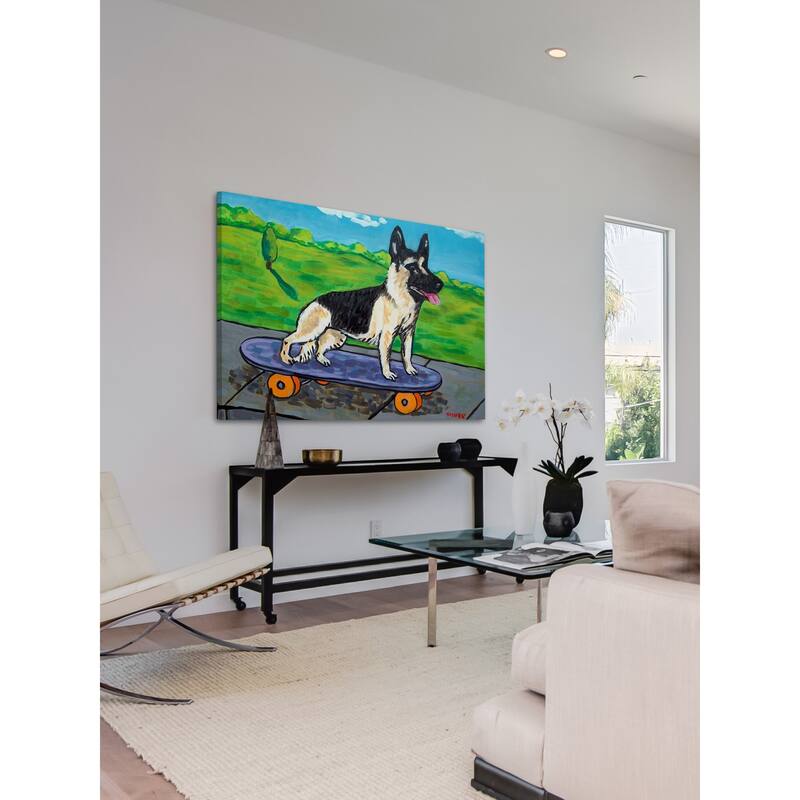 'German Shepherd Skateboard' Painting Print on Wrapped Canvas - Multi-Color