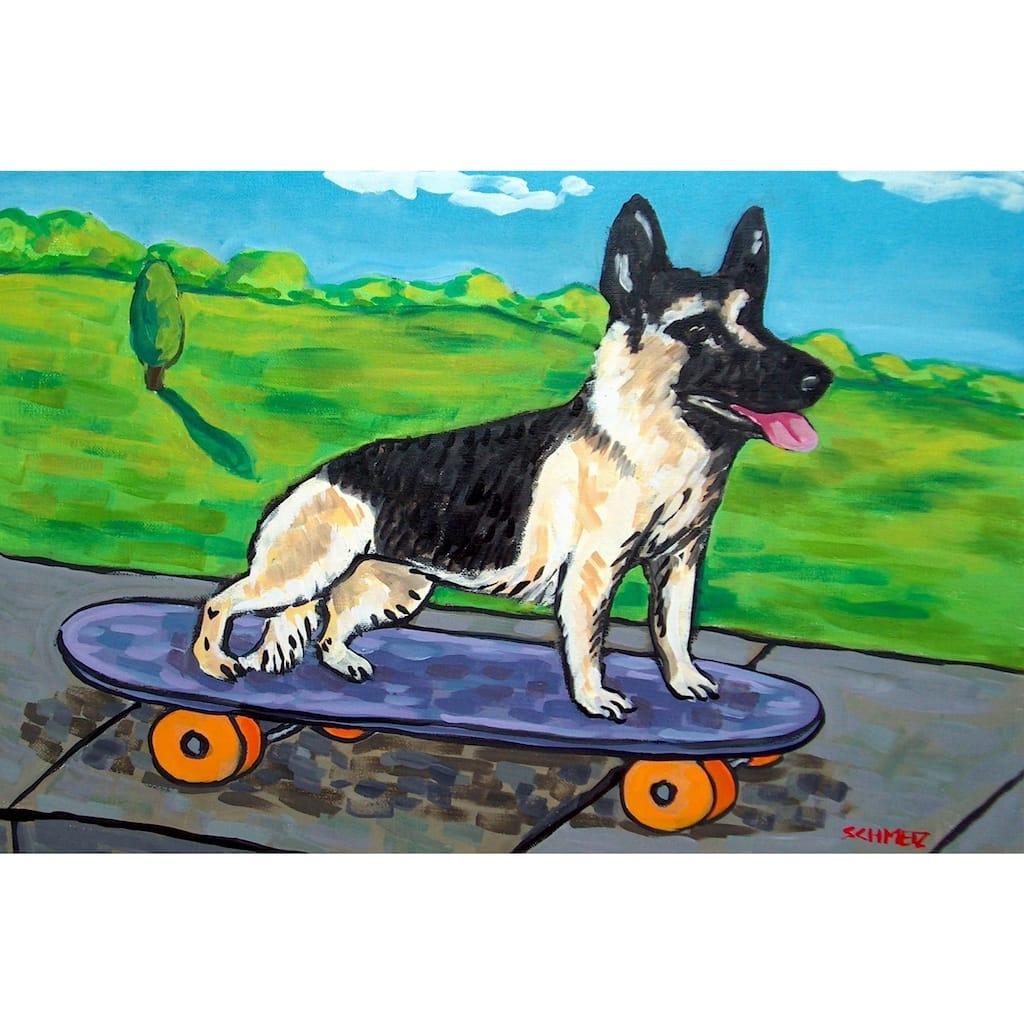 'German Shepherd Skateboard' Painting Print on Wrapped Canvas - Multi-Color