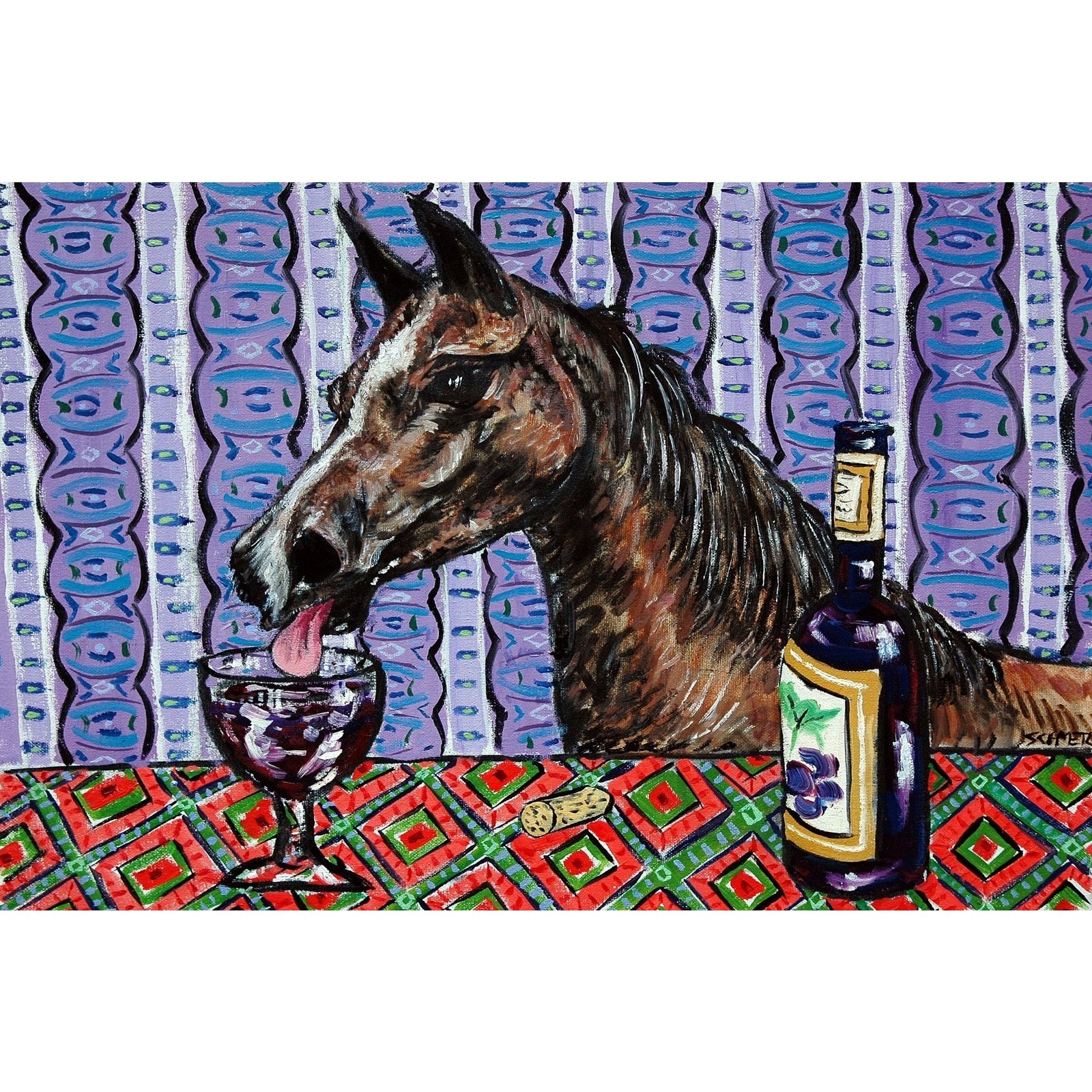 'Horse Arabian Wine' Painting Print on Wrapped Canvas - Blue