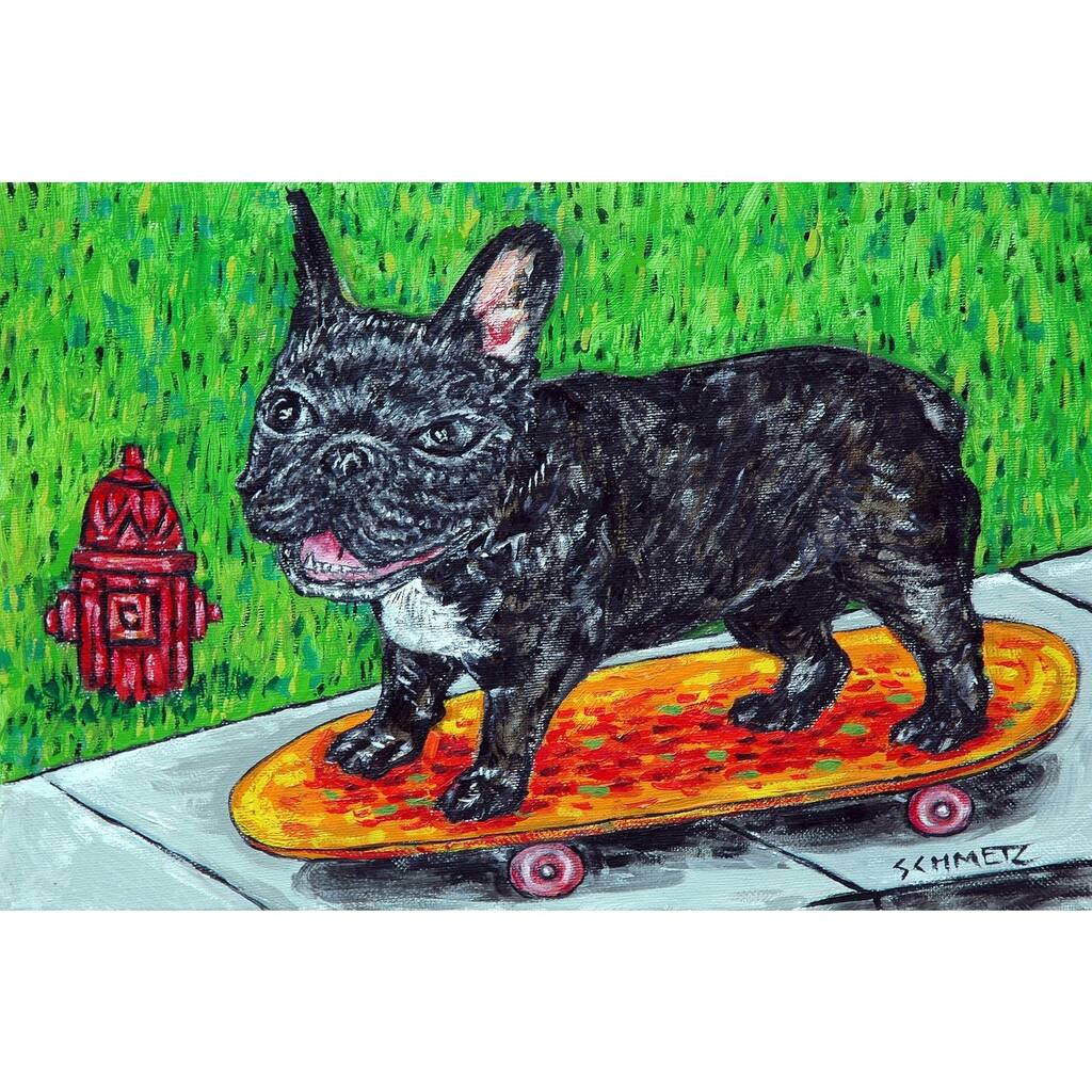 'French Bulldog Skateboarding' Painting Print on Wrapped Canvas - Multi-Color